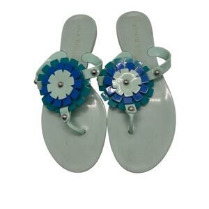 Jack Rogers Green Blue Flower Jelly Plastic Thong Sandal Women Size 7